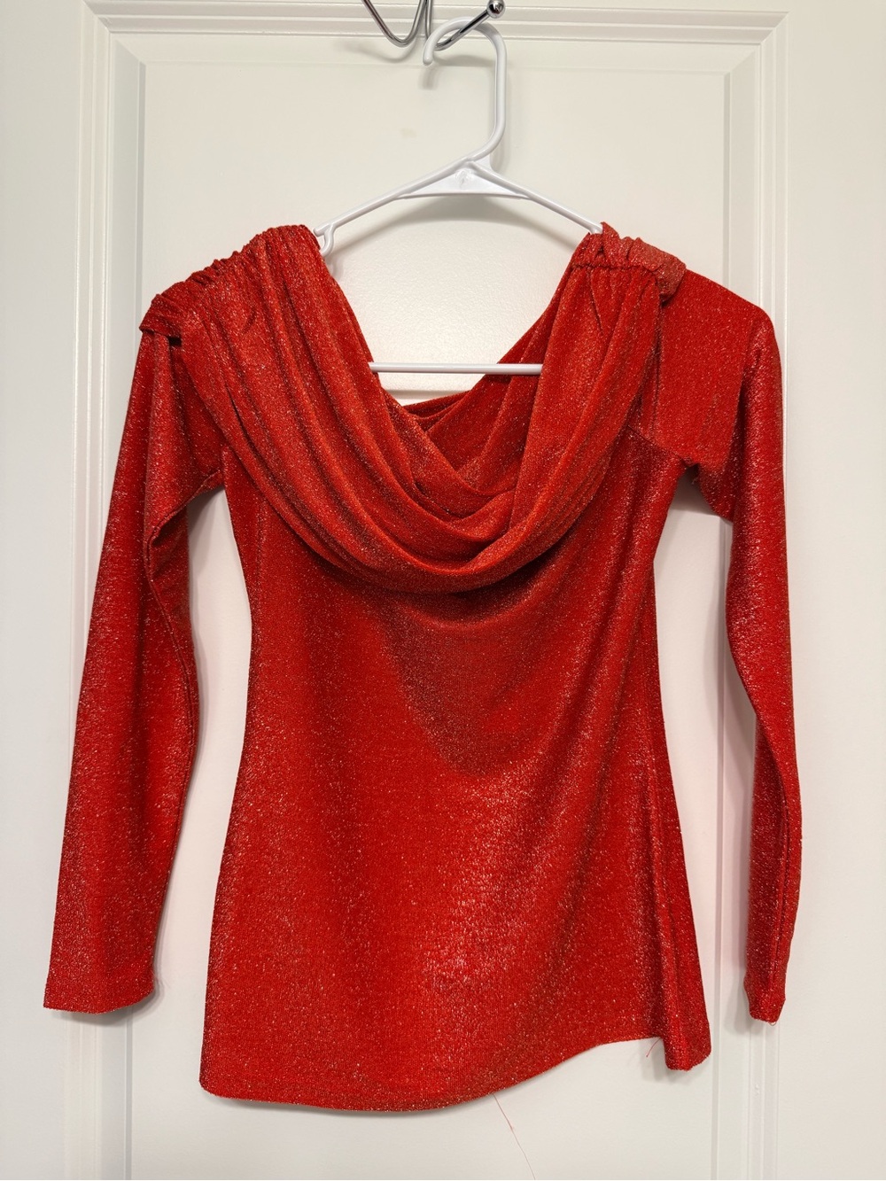 Lena Metallic Red Cowl Neck Top